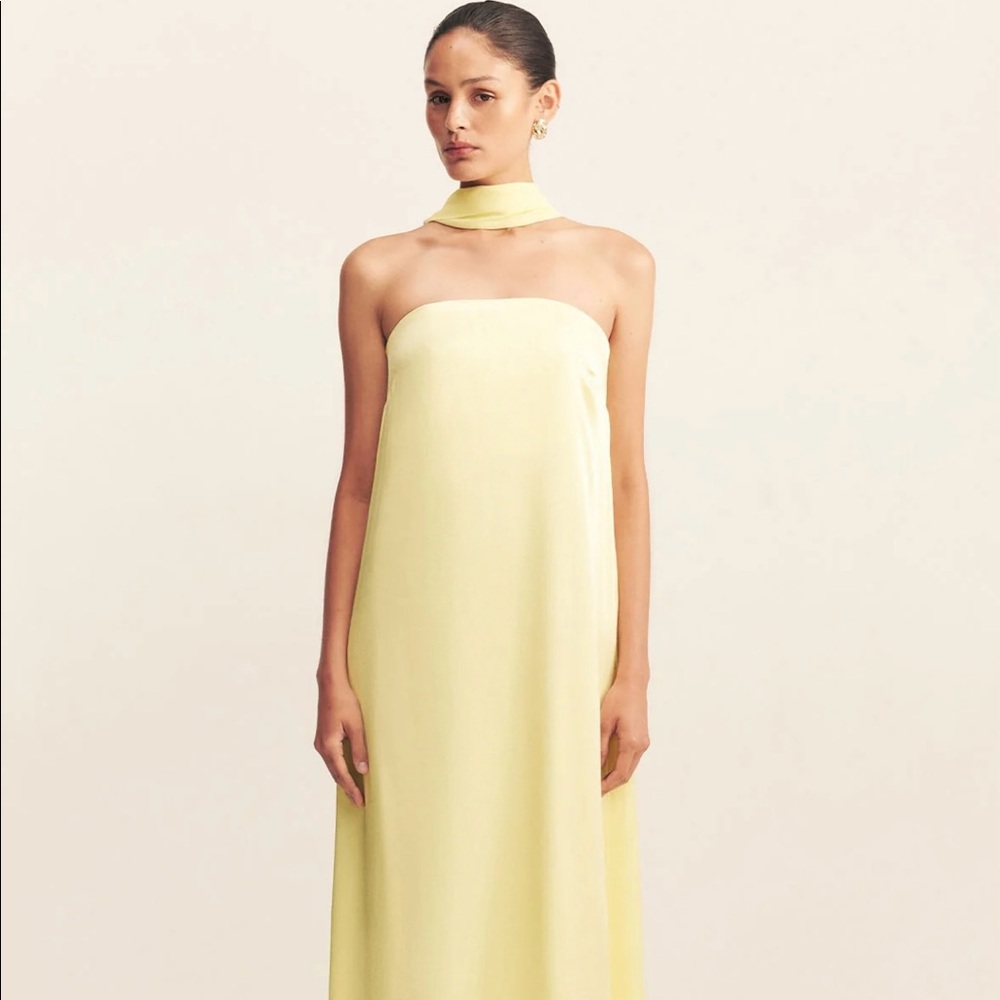 Shona Joy Strapless Gown with scarf